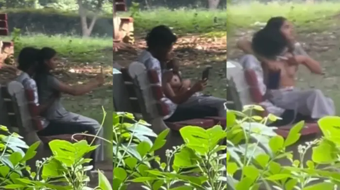 Delhi Young Couple GF Boobs In Park Outdoor HD